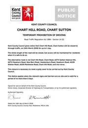 Urgent Road Closure - Chart Hill Road, Chart Sutton - 24th March 2026