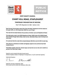 Chart Hill Road - Closed from 11th September