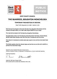 Urgent Road Closure - The Quarries - 18-08-25