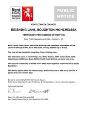 Urgent Road Closure - Brishing Lane, Boughton Monchelsea