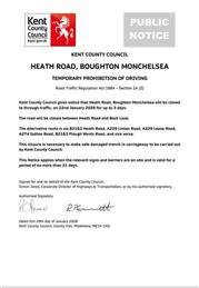 Emergency Road Closure - Heath Road, Boughton Monchelsea