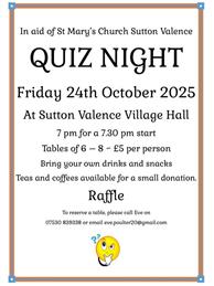 Sutton Valence  - Quiz Night 24th October