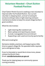 Volunteer Needed – Chart Sutton Football Pavilion