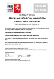 Emergency Road Closure - Green Lane, Boughton Monchelsea - 5th June 2026