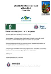 Police Drop in surgery - Tuesday 11th August 13:00hrs